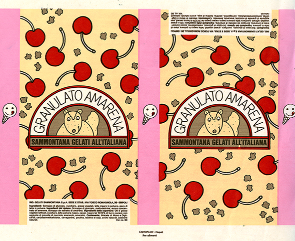 Label for Granulator Amarena gelator with squirrel and cherries